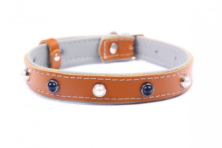 Obroża skóra Premium Kryształ - Brąz/Szary 1294 14MM 31CM 23-28CM - matteo-company