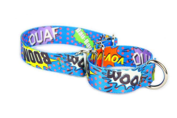 Obroża Zaciskowa Martingale - Graffiti Niebieskie 0605 50MM 44-60CM - matteo-company