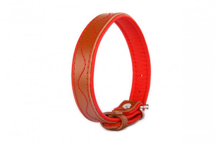 Obroża skóra Premium Fala – Brąz/Czerwony 1382 24MM 50CM 35-46CM - matteo-company