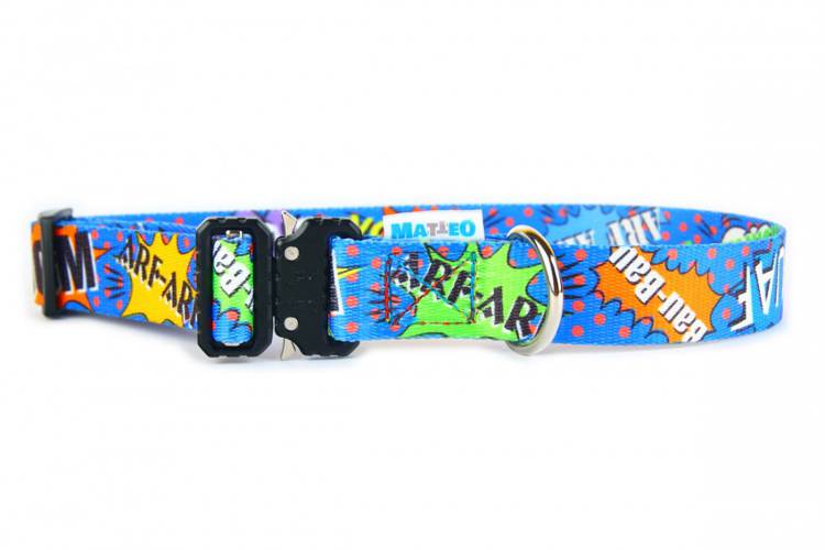 Obroża Klamra Metalowa - Graffiti Niebieskie 0525 25MM 32-58CM - matteo-company