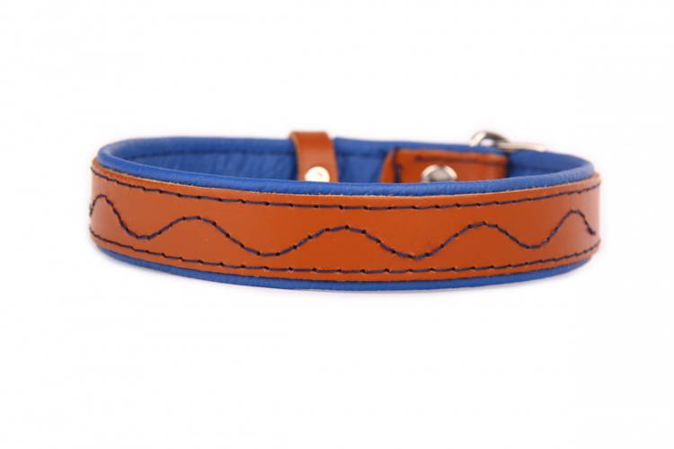 Obroża skóra Premium Fala – Brąz/Niebieski 1383 24MM 50CM 35-46CM - matteo-company
