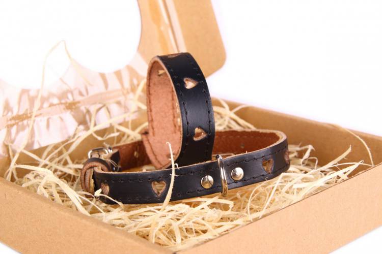 Obroża Skóra Serca  - Czarna 0361 18MM 44CM 33-41CM - matteo-company